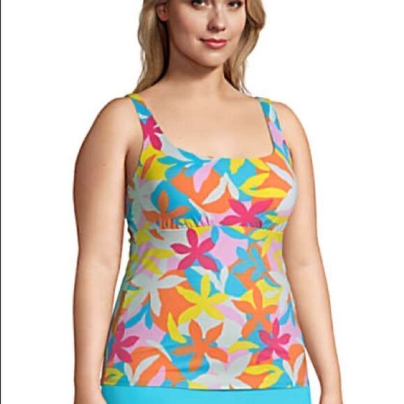 Land’s End Plus Regular size adjustable square neck tankini floral multi Various - Picture 2 of 6